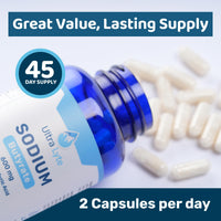 Ultra Lyte Sodium Butyrate 600mg per Serving – 80% Butyric Acid – 90 Vegan Capsules, 45 Servings – Advanced Microencapsulated Formula – Gut Comfort & Digestive Balance