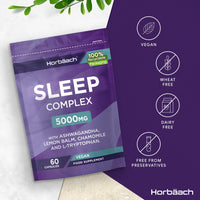 Horbäach Night Time Complex 5000mg | with Ashwagandha KSM-66, Lemon Balm, Chamomile and L-Tryptophan | 60 Vegan Capsules | Sleep Complex for Men & Women | by Horbaach