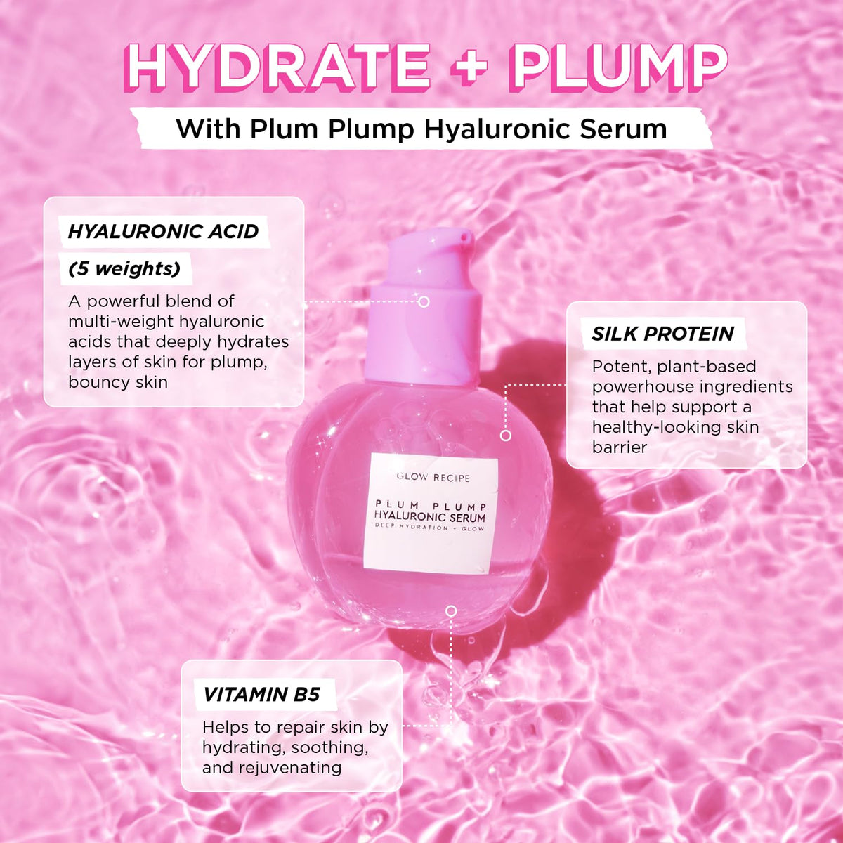 Glow Recipe Serum Skin Care Set - Avocado Ceramide Serum + Strawberry Smooth AHA BHA Serum + Plum Plump Hyaluronic Acid Serum + Pomegranate Peptide Firming Serum Set - 4 Piece Travel Skincare Gift Set