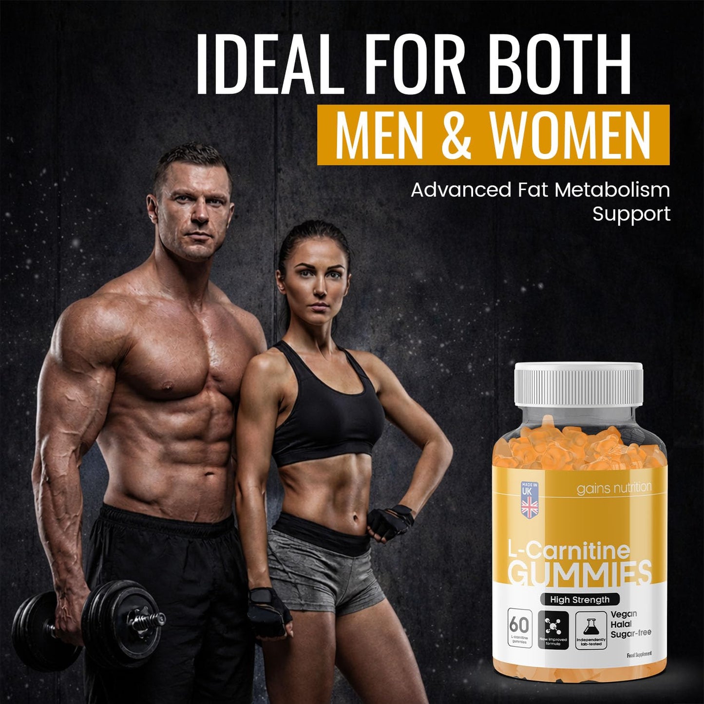 Gains Nutrition GN Acetyl L Carnitine Gummies | 60 L-Carnitine Gummies for Men & Women - High Strength Acetyl-L-Carnitine with Ashwagandha, Vitamins B6, B12 | Mango Flavour, Non-GMO & Suitable for Vegans