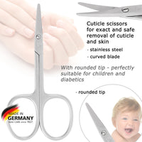 3 Swords Germany - Brand Quality Stainless Steel INOX Curved Cuticle Scissors with Round Tips for Diabetics or Kids - Made in Solingen Germany