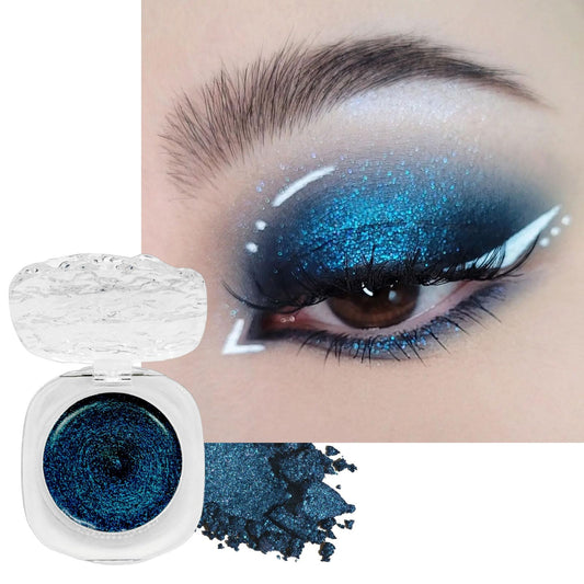 LYNTYAOU Glitter Eyeshadow Blue Shimmer Black Cream Eye Shadow, Highly Pigmented Soft Smooth Shimmering Smokey Single Eyeshadow, Eye Shadow Cool Make-Up Palettes, Gift for Women