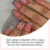 Generic Leopard French Tip Press on Nails - Short Square Pink Acrylic Fake Nails with Jelly Glue, Full Cover, 24 Pcs, Cute Bow Design, Durable & Easy to Apply for Women