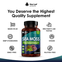 Sea Moss Complex - Pure Irish Sea Moss Capsules with Bladderwrack & KSM Ashwagandha - High Strength Sea Moss Capsule - 120 Fill Vegan Irish Sea Moss Capsules Made in The UK by New Leaf