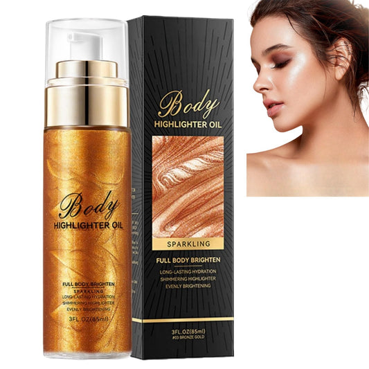 HIVETZ Body Shimmer Oil,Waterproof Body Highlighter Makeup,Moisturizing Liquid Luminizer, Non-Sticky Body Glow Shimmer Lotion for Face and Body,Body Smooth Light Shimmer Glow Oil,80ml (#03-Bronze Gold)