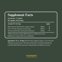Roundway Supplements Wormwood Black Walnut and Clove Capsules | High Strength Supplement for Humans | 2 Months Supply | 60 Capsules, 600mg per Serving | Vegan Supplement and UK Made (Pack of 1)