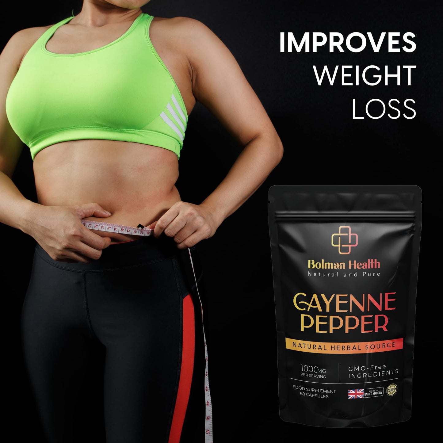 Bolman Health Cayenne Pepper Capsules | 1000mg Per Serving | 60 Vegan HPMC Capsules | Supports Digestion, Circulation & Metabolism | Natural Herbal Source | Non-GMO, Gluten-Free | Made in The UK