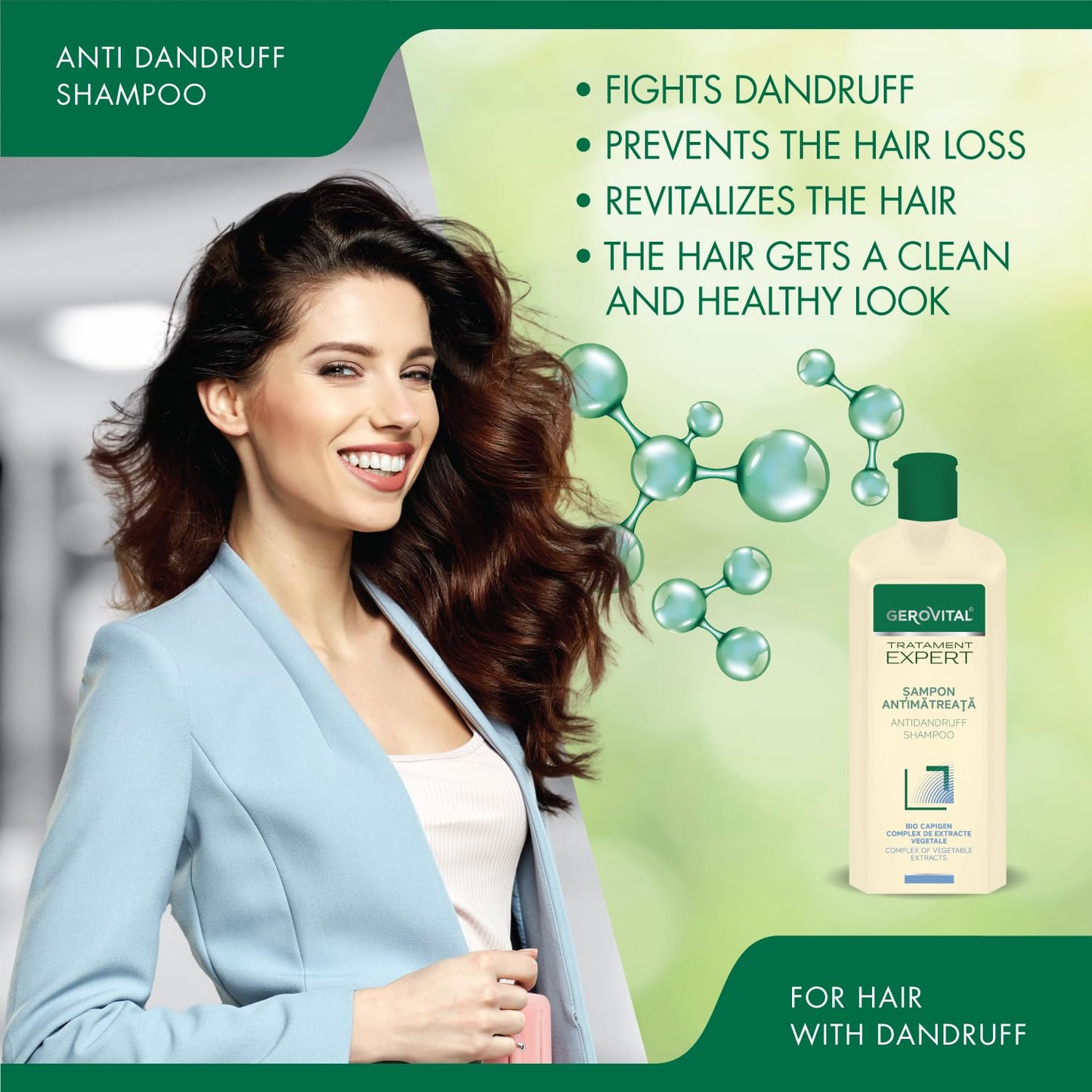 GEROVITAL Gerovital Anti-Dandruff Shampoo - Sebum-Regulating & Moisturizing Formula with Natural Extracts | For Sensitive Scalp & Clean Hair, Gerovital Tratament Expert 400 ml