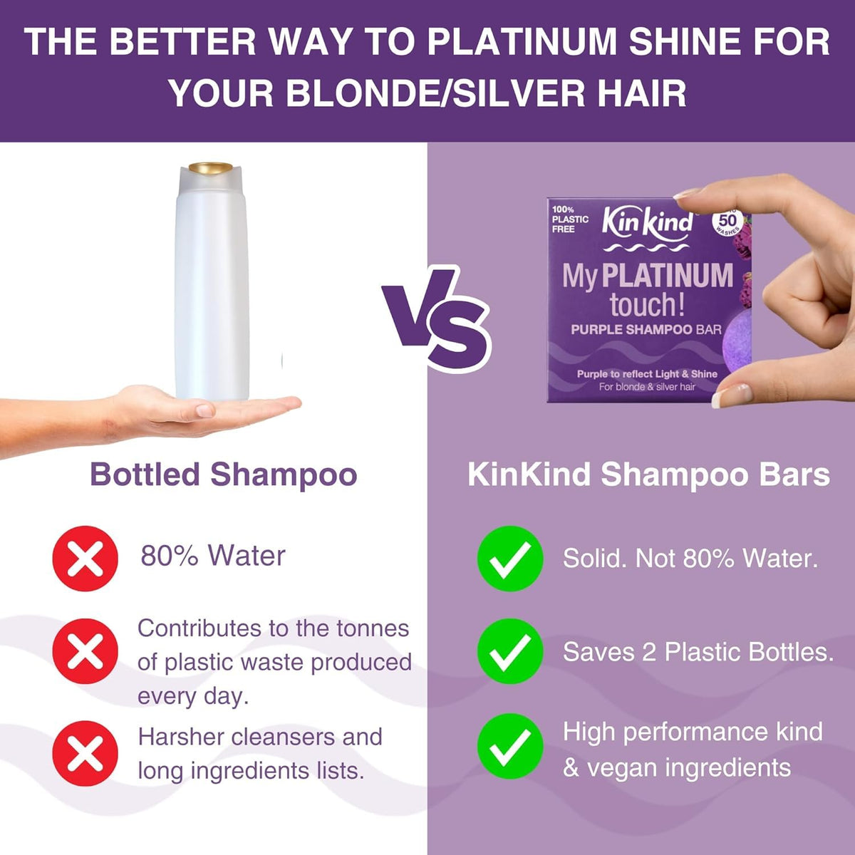 KinKind Purple Shampoo Bar - My PLATINUM Touch! Solid Shampoo Bar for Blonde, Silver & White Hair | Natural Shampoo Bar, Travel Shampoo Bars for Hair UK | Up to 50 Washes - Vegan