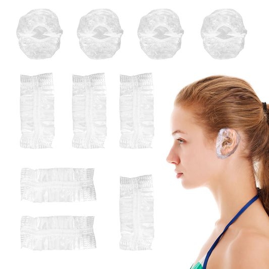 100 Pcs Ear Covers for Hair Dye, Clear Disposable Ear Covers for Shower Waterproof Plastic Ears Protectors Ears Shower Caps Care for Hair Dye Bathing Spa Salon Home Hotel