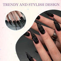 Generic 24PCS Black Almond Press-on Nails, Long Stiletto Shape with 3D Snake Design, Glossy Full Cover Fake Nails for Women, Easy Stick-On French Tip False for Quick Application