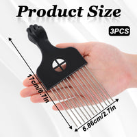 Psyqtsuary 3Pcs Afro Comb - Metal Pick & Straight Black Hair Comb for Curly Hair Styling & Lift