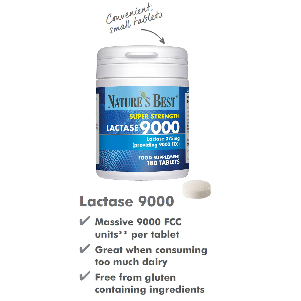 NATURE'S BEST Super Strength Lactase Tablets 9000 FCC Enzyme Units | Max Strength Digestive Enzyme | 60/180 Tablets | Helps Digest Lactose in Milk & Dairy | Support for Lactose Intolerance | UK Made (180 Tablets)