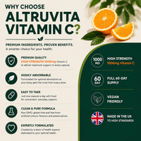 Altruvita AltruVita Vitamin C Supplement 1000mg, High Strength, High Absorption, Supports Immune Health, Antioxidant Protection, Reduces Fatigue, 60 Capsules, 2-Month Supply Vegan, Made in the UK