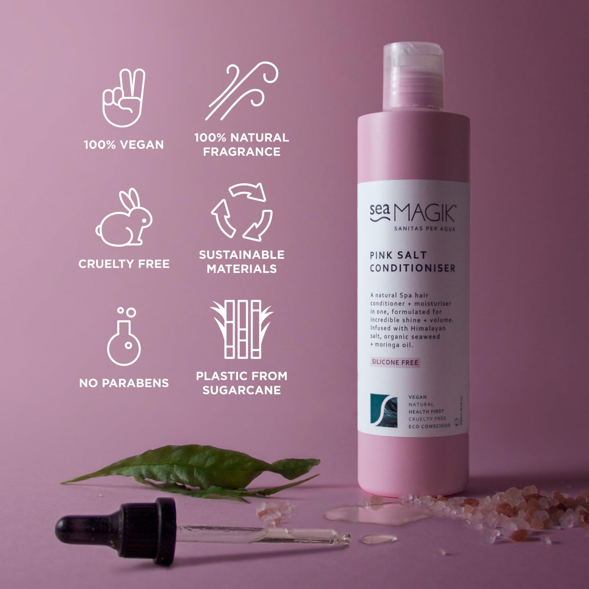 Sea Magik - Pink Salt and Seaweed Conditioner with Moringa Oil, Intensive Natural Hydrating Spa Treatment for Frizzy, Dry, and Damaged Hair, Vegan and Cruelty Free (300ml)