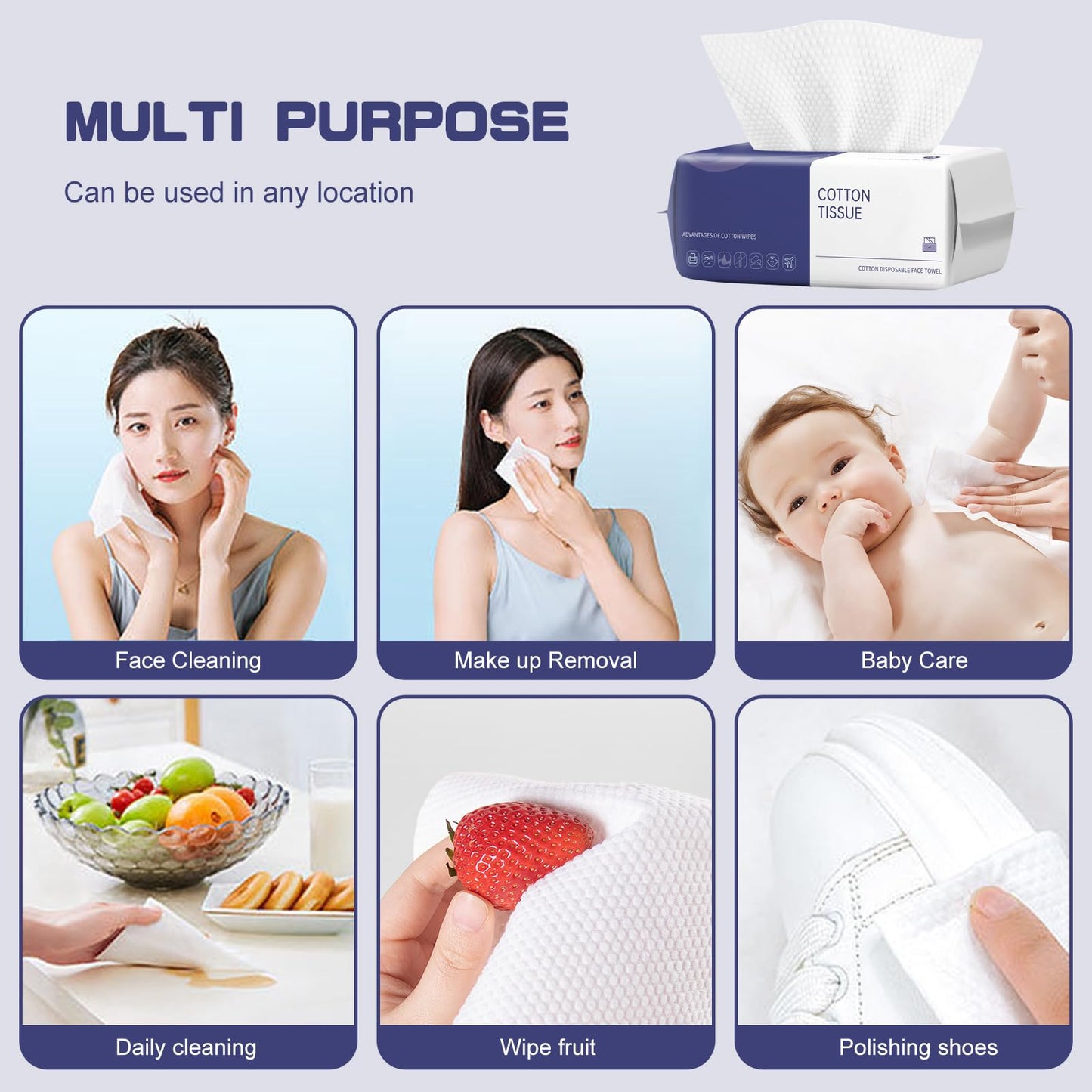BODFPPC Disposable Face Towel, 100 Count Face Towels for Washing Soft Cotton Dry Wipes Facial Cloths Towelettes for Washing and Drying, Facial Tissue for Cleansing, Skincare and Makeup Remover