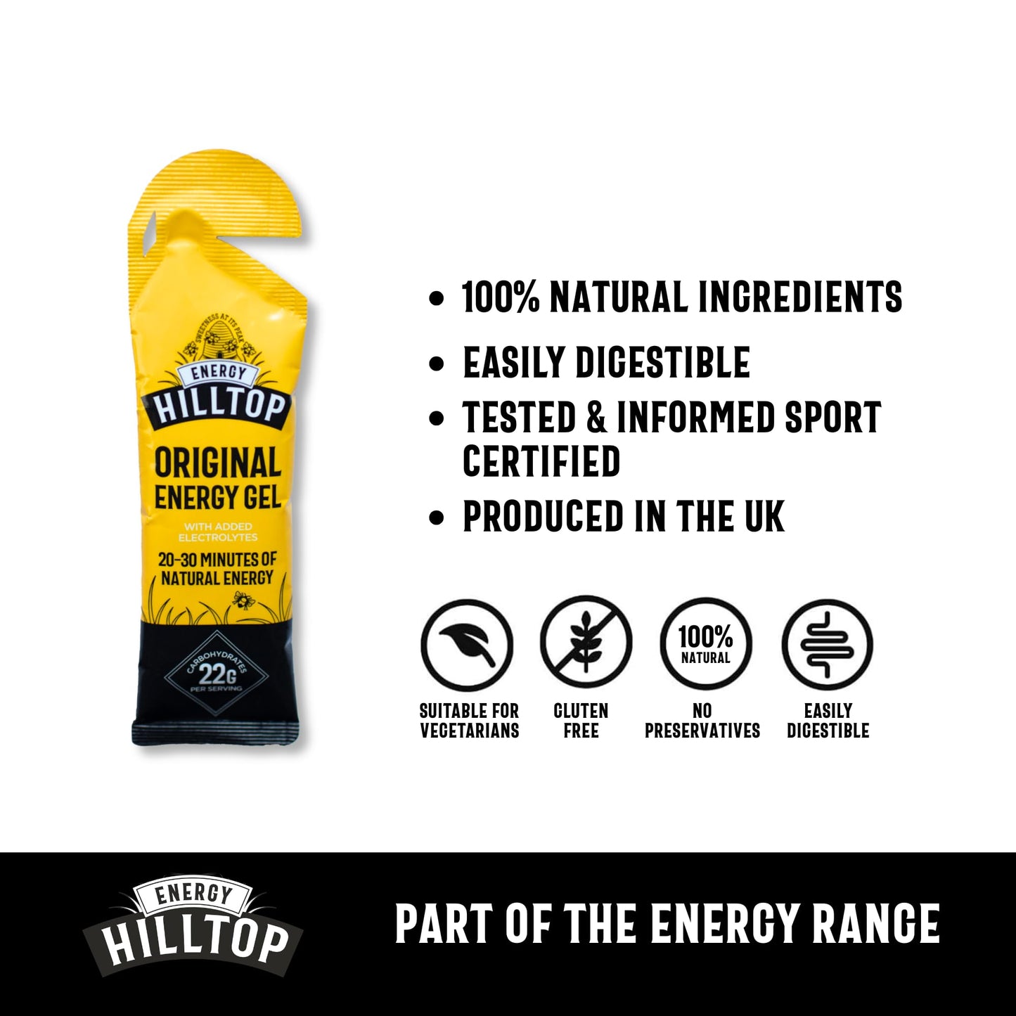 Hilltop Honey Hilltop Energy Gels - Natural Honey Energy Gel - Original - 12x30g