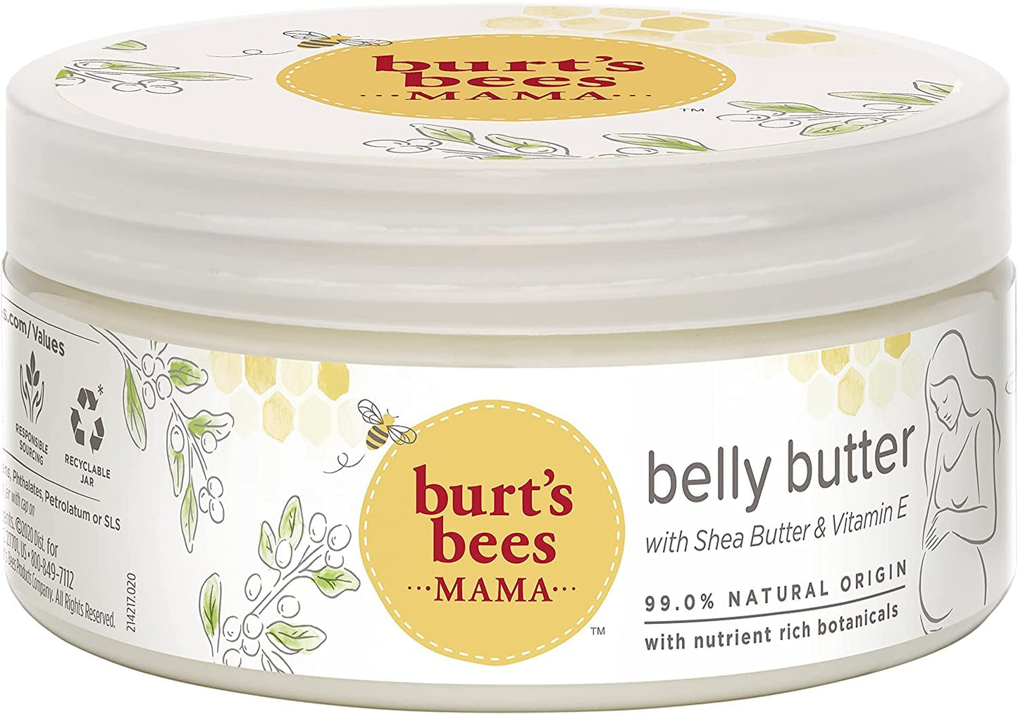 Burt's Bees Stretch Mark Cream & Pregnancy Belly Butter, With Nourishing Shea Butter & Vitamin E, 185g