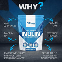 Inulin Powder High Grade Prebiotic Soluble Fibre Powder - Vegan GMO Free Made in EU from Natural Chicory Root Fructo OligoSaccharide FOC by Pure Source Nutrition (100g)