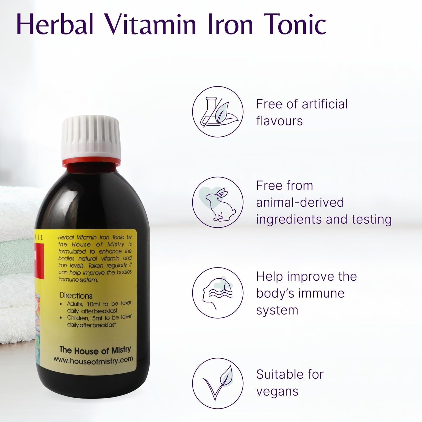 Mistry's Herbal Vitamin Iron Tonic, 300ml - Natural & Organic Immune Booster and Overall Health Support - Suitable for All Ages - Additive Free, Vegan
