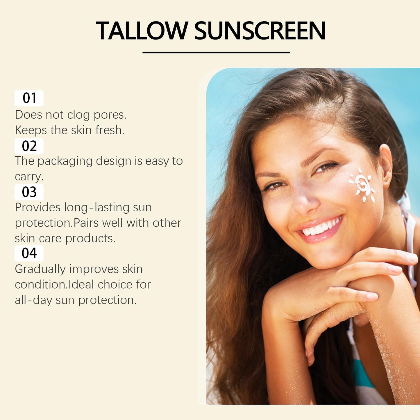 Lumiter Beef Tallow Sunscreen SPF 30, Organic Sunscreen Water Resistant, Beef Tallow Skincare Sun Cream, Zinc Oxide, 85g