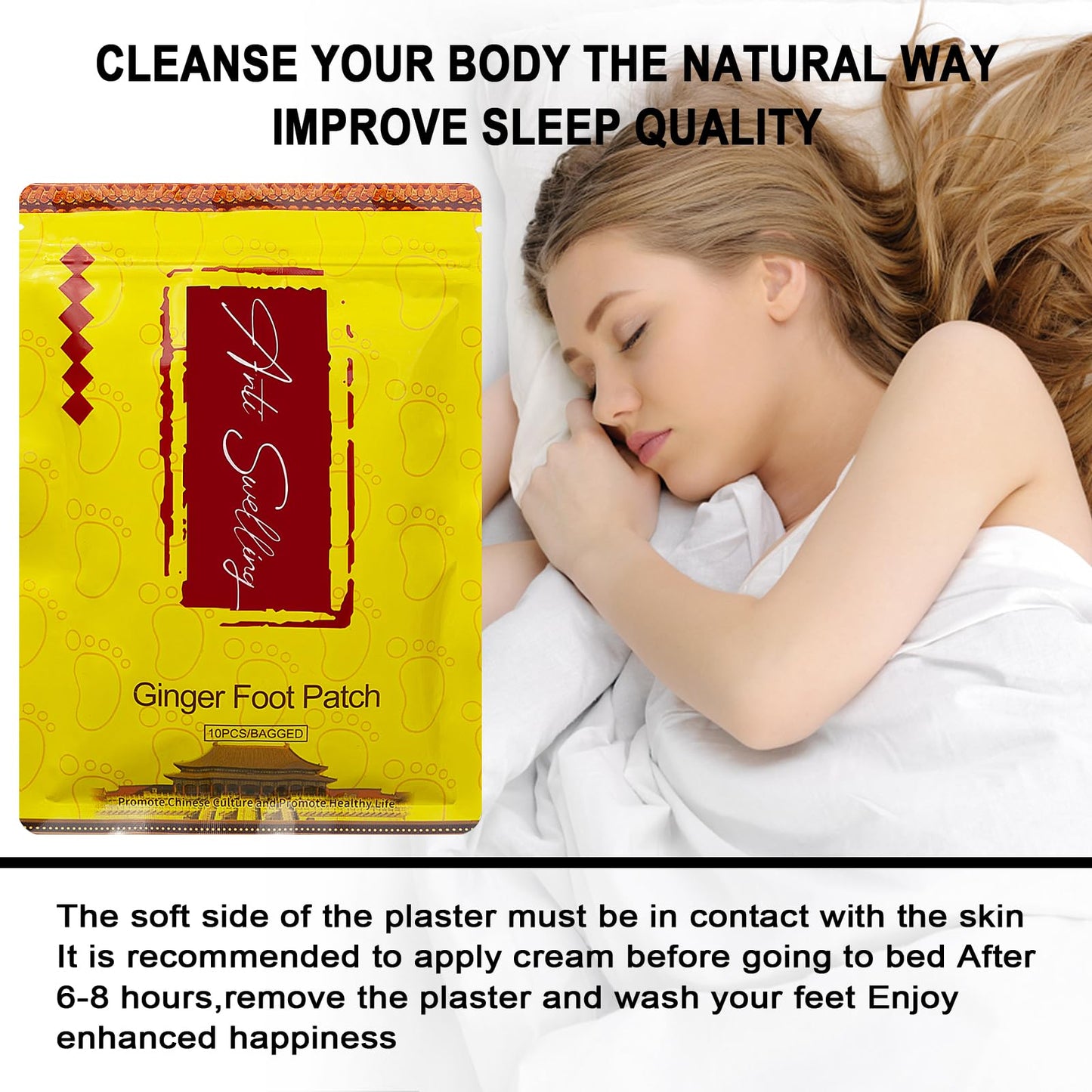 DRTRU 60pcs Ginger Detox Foot Pads - Anti-Swelling Ginger Detoxing Patches for Foot Care, Stress Relief, Improved Sleep