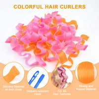 URAQT Hair Rollers No Heat, 24pcs Hair Curlers Styling Kit with Styling Hooks, Wave Hair Curlers for Long & Short Hair, DIY Hairstyle Styling Tools 30cm