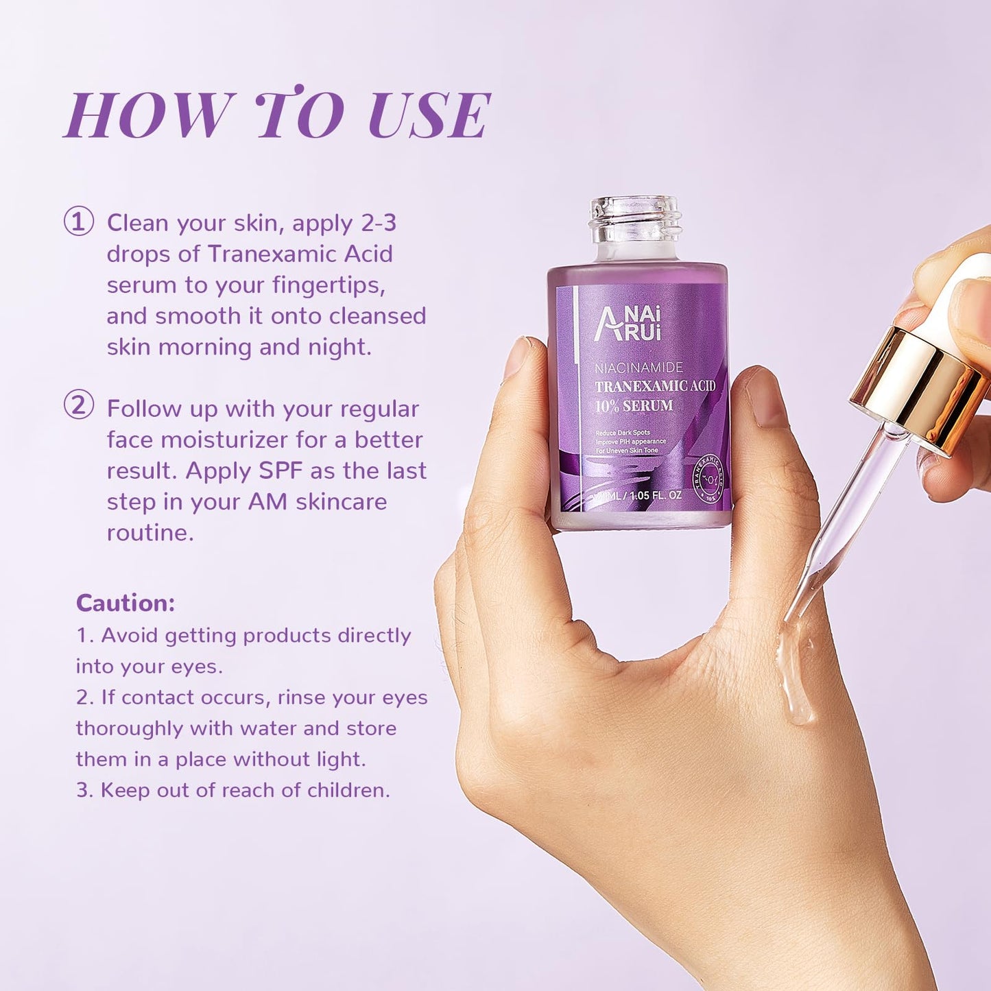 ANAI RUI ANAiRUi 10% Tranexamic Acid Serum 30 ml, Dark Spot Correcting Serum with Tranexamic Acid + Hyaluronic Acid + Niacinamide, Targets Hyperpigmentation, Even Skin Tone