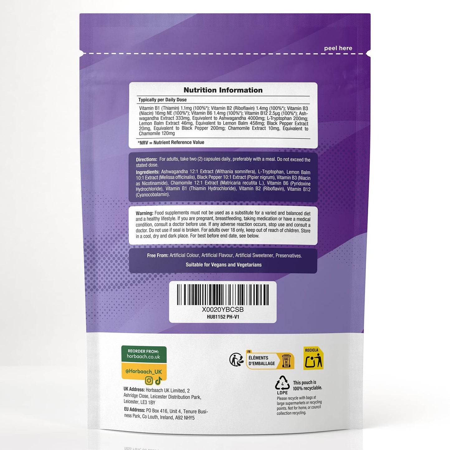 Horbäach Night Time Complex 5000mg | with Ashwagandha KSM-66, Lemon Balm, Chamomile and L-Tryptophan | 60 Vegan Capsules | Sleep Complex for Men & Women | by Horbaach