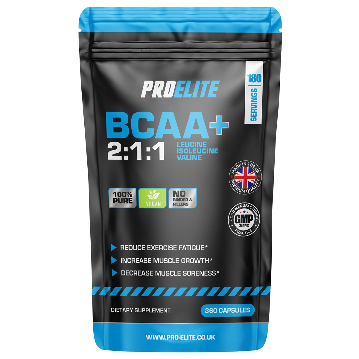 BCAA Capsule 3000mg Per Serving - 360 Vegan Capsules - 2:1:1 Branched Chain Amino Acids Capsules with Vitamin B12 & B6 - BCAA Powder Tablets Alternative - Pre Post Workout for Energy by PROELITE
