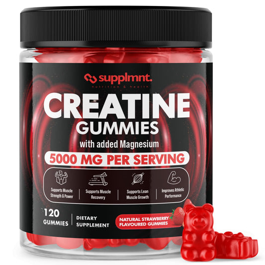 Creatine 120 Gummies Max 5000mg for Men and Women Creatine Monohydrate with Added Magnesium - Chewable Gummies, Strawberry Flavour (1 Month Supply)
