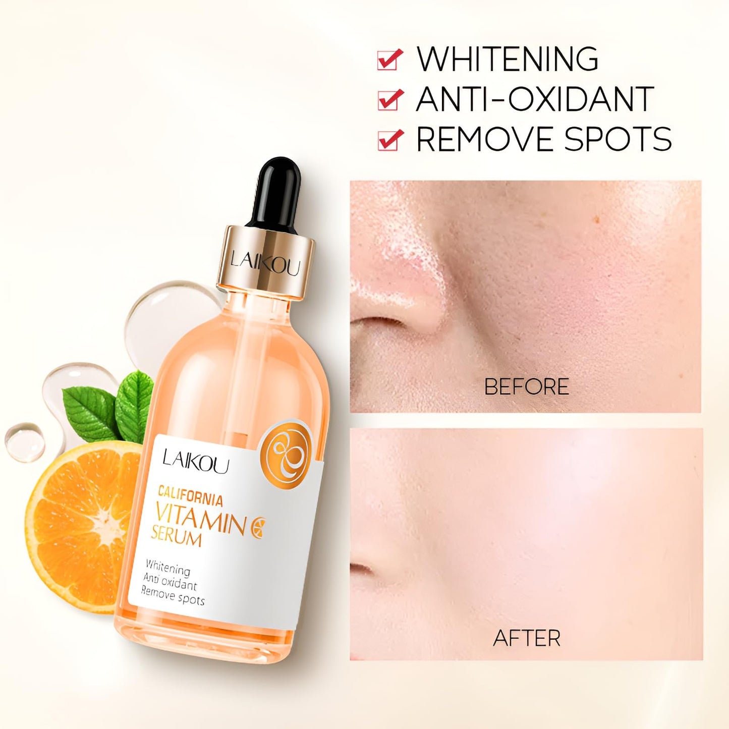 LAIKOU California Vitamin C Serum for Face, Face Serum for Women with Hyaluronic Acid, Anti Aging & Dark Spot Remover for Face, Boost Collagen & Brighten Skin, 100ML