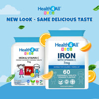 Health4All Kids Iron 60 Chewable Tablets 2 Months Supply, Vegan Sugar-Free Iron Supplement for Children 4+ Supports Learning, Growth & Immune System, Natural Orange Flavour, Made in UK (not Gummies)