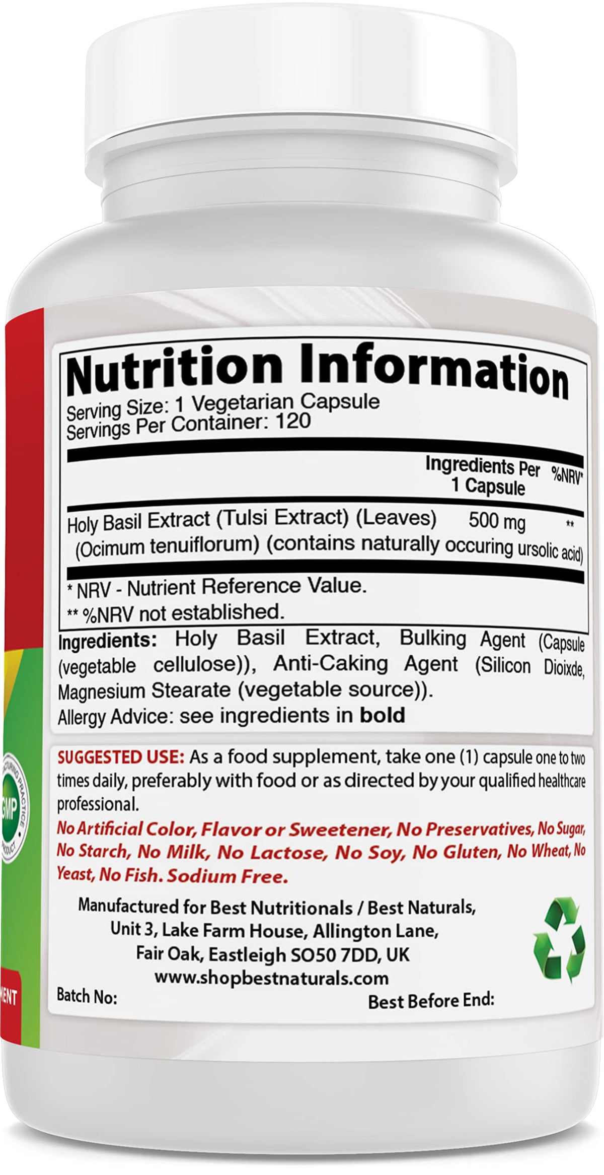 Best Naturals Holy Basil Extract 500 mg 120 VCaps (120 Count (Pack of 2))