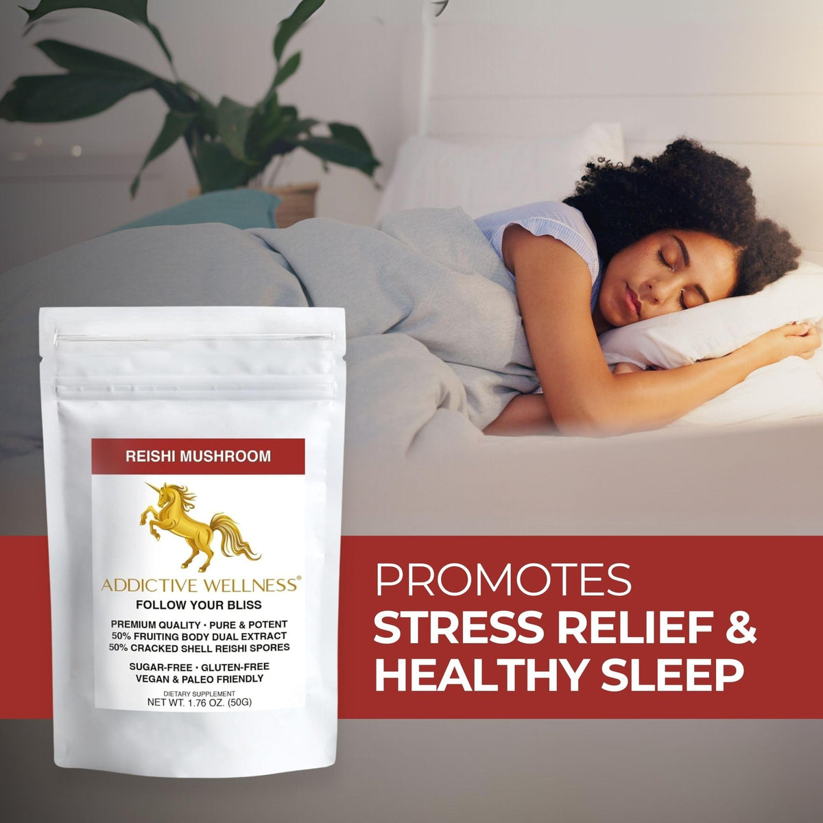 Addictive Wellness Reishi Mushroom Extract Powder + Spores (50/50 Blend) Wood Grown Pure & Potent Wildcrafted Ganoderma (100 Grams)