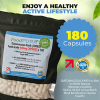 FoodPURA Food Grade Diatomaceous Earth Capsules (Codex) Pure White 94% Silica Fresh Water Sourced 600mg (180)