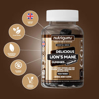 Nutrigums Lion's Mane Mushroom Gummies 2500mg High Strength | 60 Vegan Brain & Focus Supplements | with Vitamins & Black Pepper Extract | Mental Performance & Tiredness Support | Berry Flavour by NUTRIGUMS®