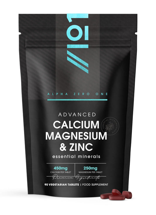ALPHA01 Calcium Magnesium Zinc & Vitamin D3 Tablets - 90 Vegetarian Capsules (3 Months Supply) - Resealable and Recyclable Pouch by Alpha01