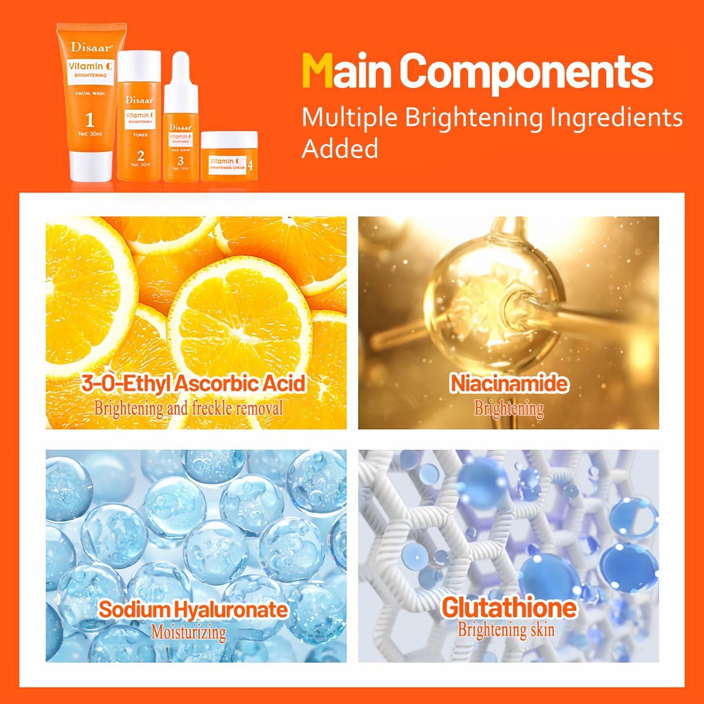 mercham Skincare Set Gifts for Teenage Girls-Vitamin C Serum for Womens Gift Sets, Includes Cleanser-Toner-Serum-Face Cream, Moisturizing & Brightening Facial Kit, Preppy Skincare Set - All Skin Types