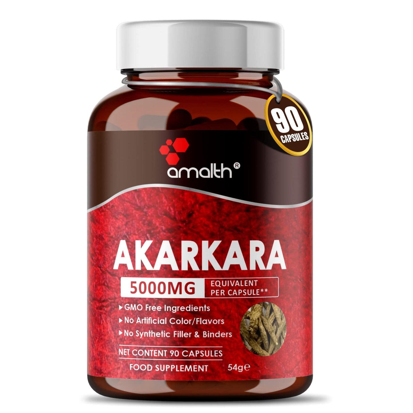 AMALTH Amalth Akarkara Anacyclus Pyrethrum Extract Supplements for Naturally Supports Your Stamina, Strength and Build Lean Muscle Mass- 500mg- 90 Capsules