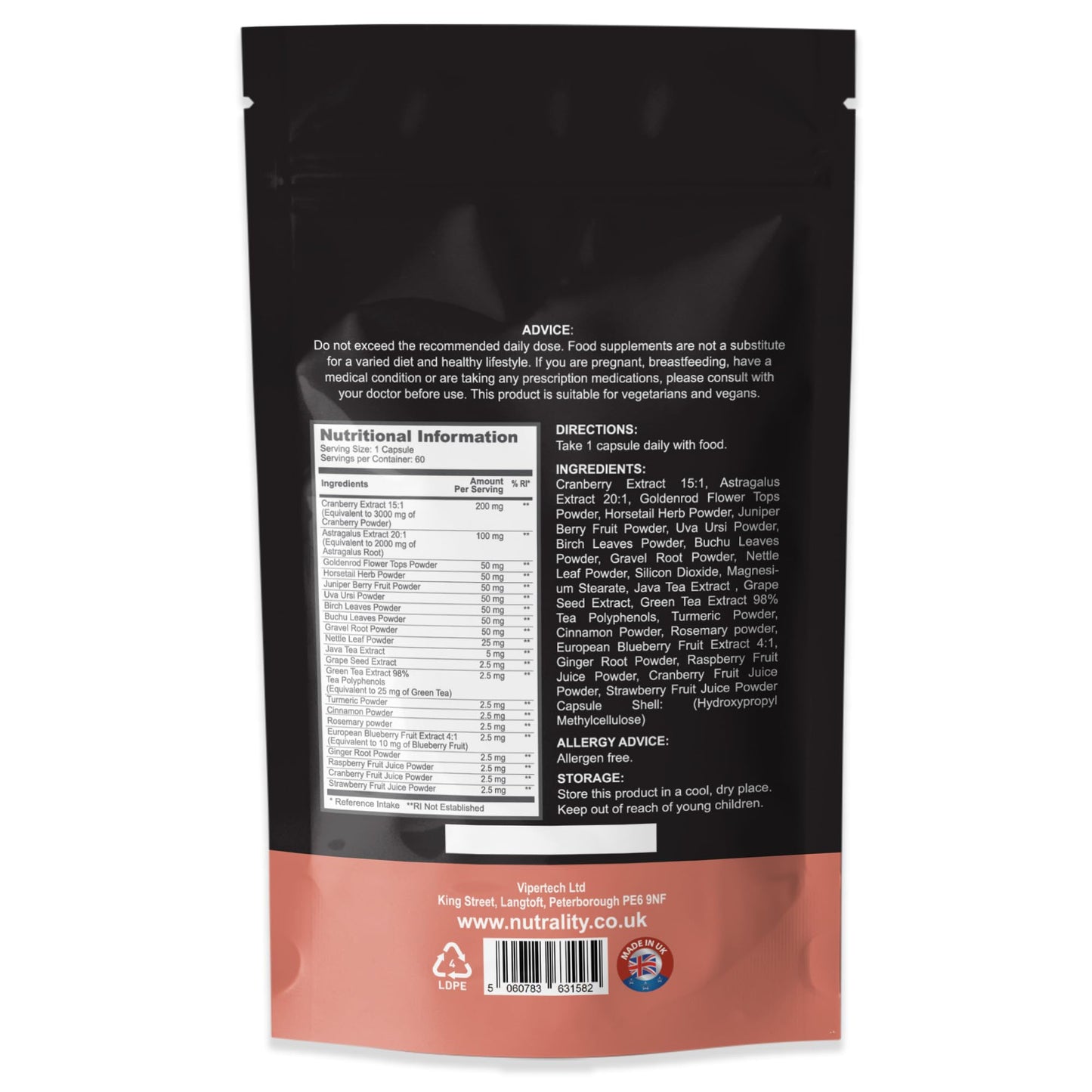 Nutrality Kidney XL Supplement 700mg Advanced Complex | Promotes Healthy Kidney Function and Urinary Tract Health | Natural Ingredients, Cranberry Extract | 60 Capsules. Vegan