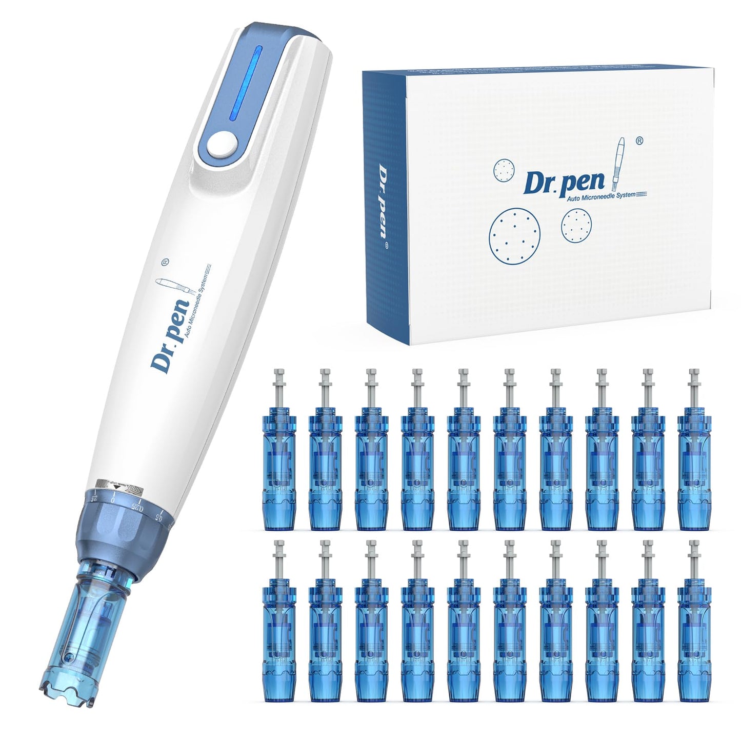 Dr. Pen Dr.Pen A9 Microneedling Pen Kit Wireless Micro Needling Derma Pen for Face and Body 6 Speed Adajustable with 12 pin 24 pin 36 pin Nano Round Cartridges for Women and Men UK Plug