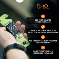 TORQ Running Gels with Caffeine & Electrolytes - 2:1 Maltodextrin: Fructose for Endurance Sports & Optimal Performance | Energy Gels for Running, Cycling & Sport - 89mg Guarana | 6 Pack Sample Box