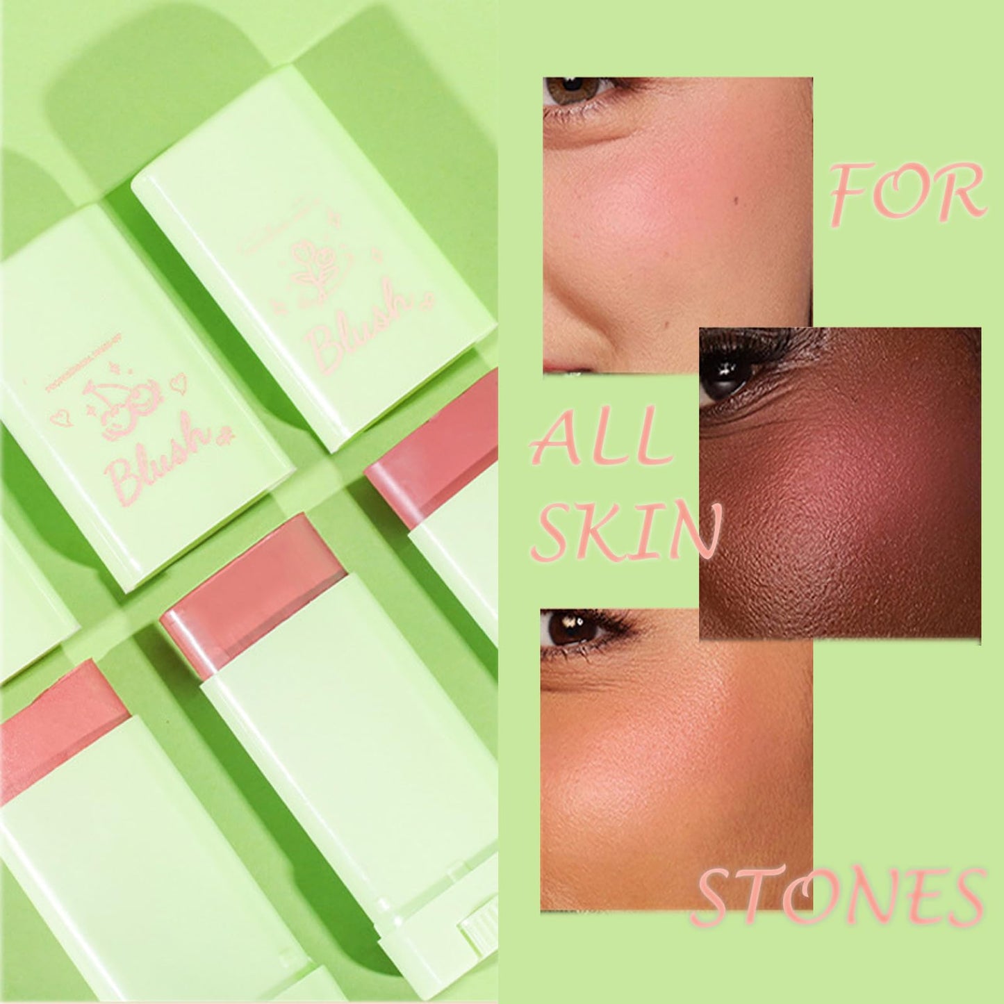 LYNTYAOU Cream Blush Blusher Stick for Cheek Make up, Creamy Soft Cream Blushes Contour, 3-in-1 Lip Cheek Eye Red Peach Pink Milk Blush, Weightless Long-Wearing Natural, Buildable Skin Tint