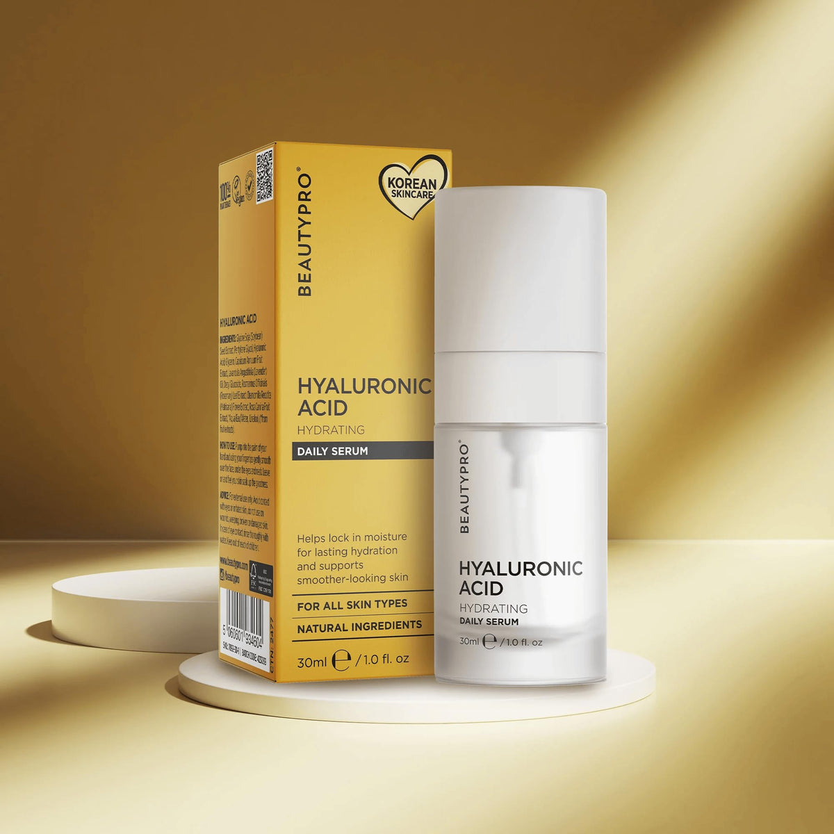 BeautyPro BEAUTYPRO HYALURONIC ACID Serum Daily Face Cream Anti-Ageing Hydrating Antioxidant Anti-Inflammatory Natural Vegan Skincare 100% Plant Based Soybean & Chamomile Multi Award Winning Brand 30ml