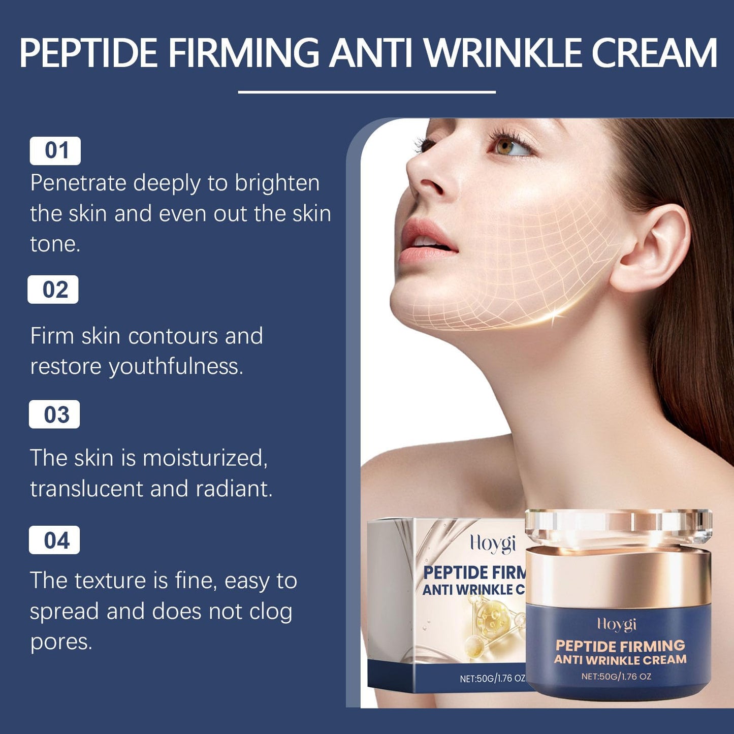 Peptide Firming Face Cream - Anti Wrinkle Face Cream for Women - Anti Aging Face Cream for All Skin Types - Skin Tightening Cream - Hydrating Face Cream - Reduces Age Spots, Moisturising