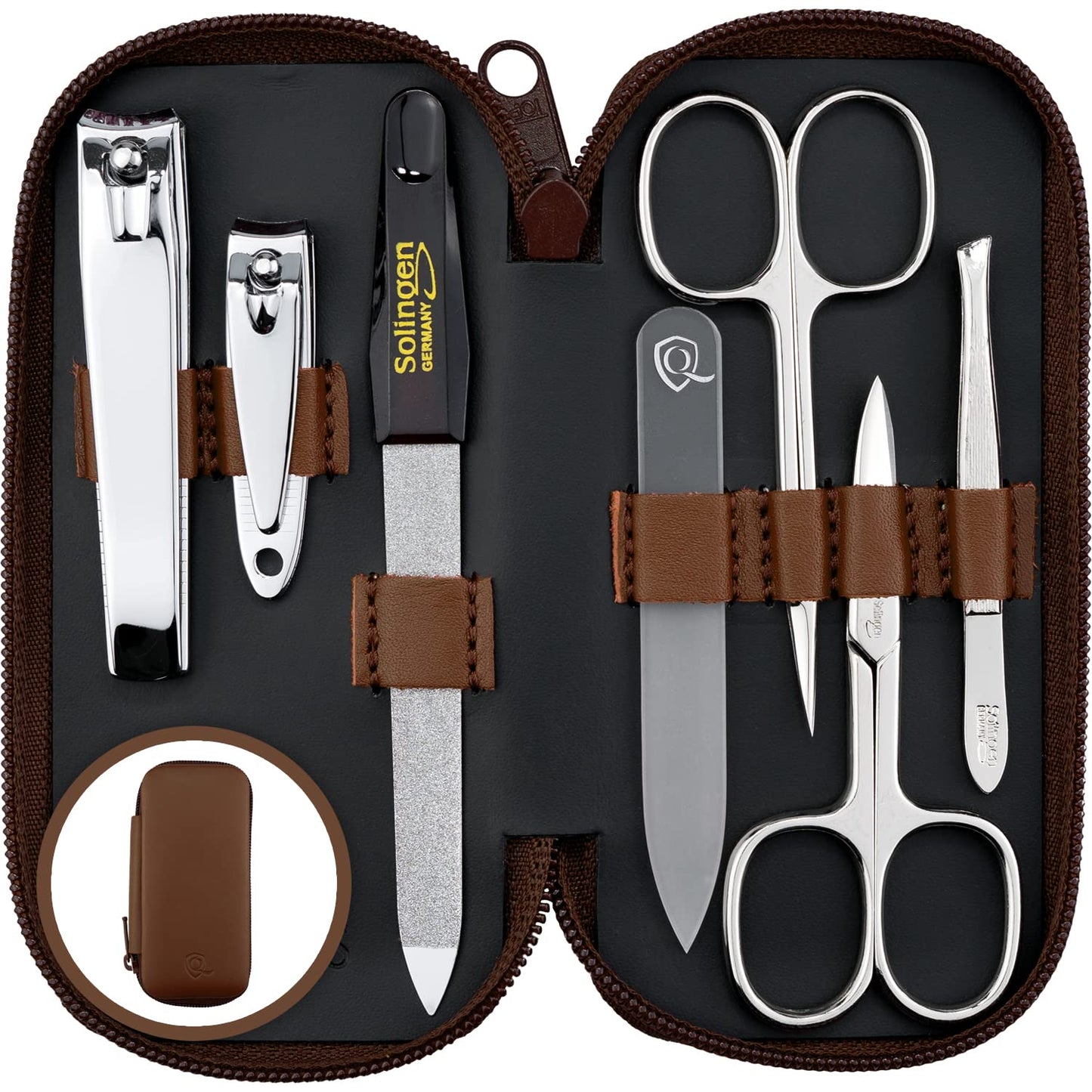 marQus Manicure Sets for Women & Men from Solingen Germany with glass nail file - Quality Grooming Kit Incl. Nail Clippers & glass nail file, Nail Kit Perfect for Pedicure.