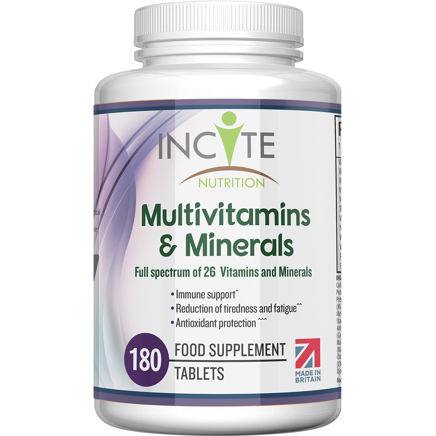 Multivitamin and Minerals | 180 Vegan Tablets | 26 Key Vitamins and Minerals for Women and Men | 6 Months Supply | Multivitamin Supplements 1 a Day Serving | Made in The UK by Incite Nutrition®