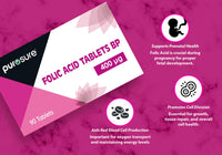 PuroSure Folic Acid 400 mcg Tablets 4Pack 360 Vitamin B9 Tablets 1 Year Supply for Pregnancy Care Supports Maternal Tissue Growth During Pregnancy Reduce Tiredness and Fatigue Boost Health and Immune System