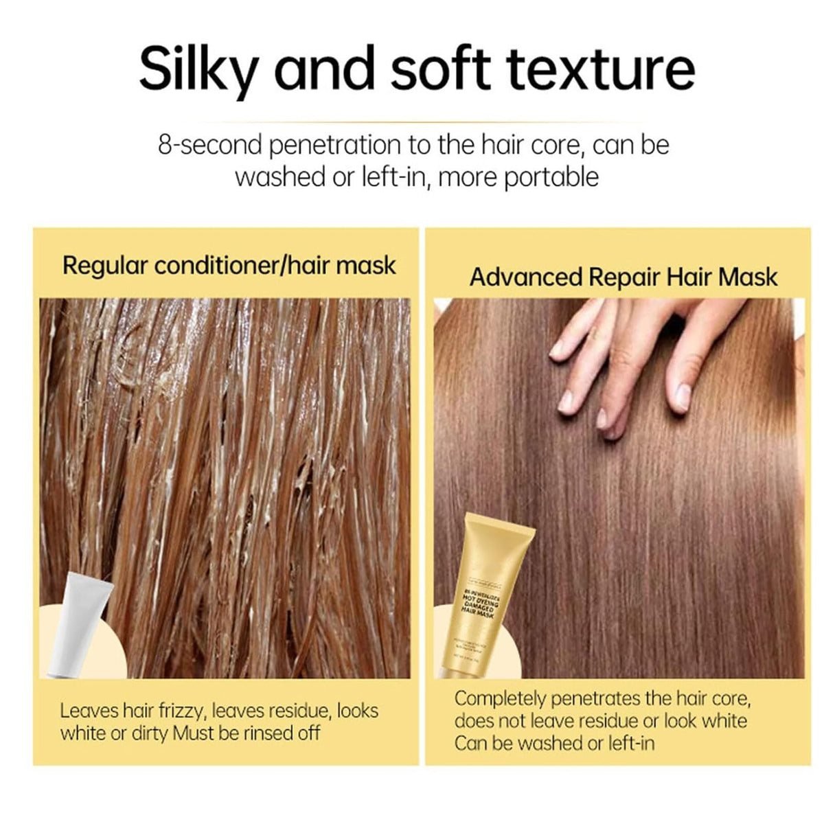 QEUTKEZS Advanced Keratin Hair Mask - Professional Repair Treatment for Hot Dyeing Damaged Hair, Instantly Smooths Frizz, 2.47 Oz